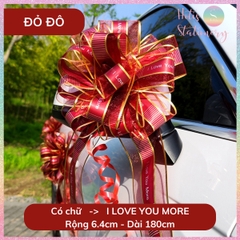 [HOTIS] Nơ ruy băng tú cầu Song Hỷ 6.4cm, nơ cưới dây rút phối voan trang trí tiệc cưới, đám hỏi, nơ gắn xe hoa