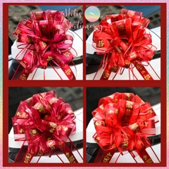 [HOTIS] Nơ ruy băng tú cầu Song Hỷ 6.4cm, nơ cưới dây rút phối voan trang trí tiệc cưới, đám hỏi, nơ gắn xe hoa