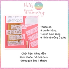 [HOTIS] Thước nhựa rỗng vẽ họa tiết dễ thương- Set 4 hoặc 8 cái
