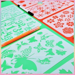 Thước nhựa rỗng Hotis vẽ hình, tô màu, hoạt tiết hoạt hình dễ thương - Set 4 tấm size A5