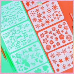 Thước nhựa rỗng Hotis vẽ hình, tô màu, hoạt tiết hoạt hình dễ thương - Set 4 tấm size A5