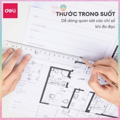 [HOTIS] Thước kẻ trong suốt Deli 18/ 20/ 30cm chất liệu PS bền chống trầy xước cho học sinh nvvp