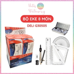 [HOTIS] Bộ Compa Thước Kẻ Eke 8 món DELI, Hộp thiếc cao cấp, tiện lợi