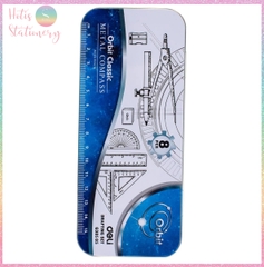 [HOTIS] Bộ Compa Thước Kẻ Eke 8 món DELI, Hộp thiếc cao cấp, tiện lợi