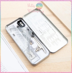 [HOTIS] Bộ Compa Thước Kẻ Eke 8 món DELI, Hộp thiếc cao cấp, tiện lợi