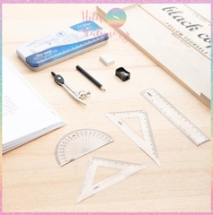 [HOTIS] Bộ Compa Thước Kẻ Eke 8 món DELI, Hộp thiếc cao cấp, tiện lợi