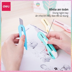[HOTI] Dao rọc giấy Deli lưỡi thép không gỉ - Dao rọc mini bỏ túi kim loại tiện lợi văn phòng học sinh màu pastel
