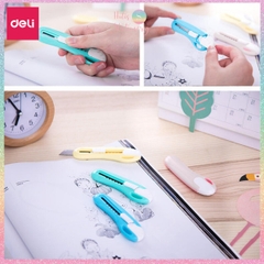 [HOTI] Dao rọc giấy Deli lưỡi thép không gỉ - Dao rọc mini bỏ túi kim loại tiện lợi văn phòng học sinh màu pastel