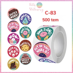[HOTIS] Sticker Cuộn 500 Nhãn Dán Khen Thưởng Học Sinh - Tạo Động Lực, Kích Thích Học Tập, Phù Hợp Giáo Viên & Phụ Huynh