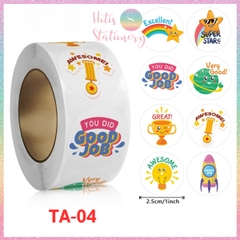 [HOTIS] Sticker Cuộn 500 Nhãn Dán Khen Thưởng Học Sinh - Tạo Động Lực, Kích Thích Học Tập, Phù Hợp Giáo Viên & Phụ Huynh