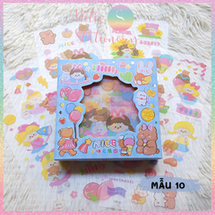 [HOTIS] Hộp 8 tờ Sticker hoạt hình PET chống thấm nước dán sổ, bình giữ nhiệt, ly thủy tinh