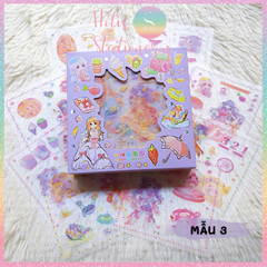 [HOTIS] Hộp 8 tờ Sticker hoạt hình PET chống thấm nước dán sổ, bình giữ nhiệt, ly thủy tinh