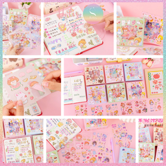 [HOTIS] Hộp 8 tờ Sticker hoạt hình PET chống thấm nước dán sổ, bình giữ nhiệt, ly thủy tinh