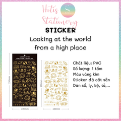 [HOTIS] Sticker nhãn dán cổ điển PVC dập vàng ánh kim trang trí sổ