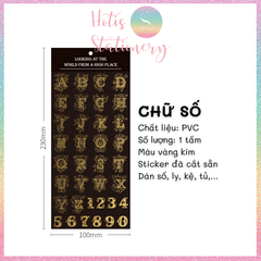 [HOTIS] Sticker nhãn dán cổ điển PVC dập vàng ánh kim trang trí sổ