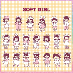 [HOTIS] Gói 20 Sticker cô gái cute PVC trong suốt trang trí sổ