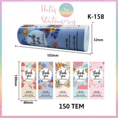 [HOTIS] Cuộn 150 Sticker Thank You, tem dán niêm phong hộp - Size 10x4cm