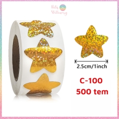 [HOTIS] 50 mẫu - Cuộn 500 tem dán sticker ngôi sao, trái tim, hình tròn lấp lánh dán trang trí hộp quà