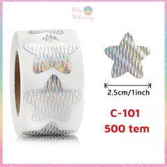 [HOTIS] 50 mẫu - Cuộn 500 tem dán sticker ngôi sao, trái tim, hình tròn lấp lánh dán trang trí hộp quà