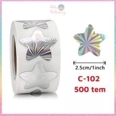 [HOTIS] 50 mẫu - Cuộn 500 tem dán sticker ngôi sao, trái tim, hình tròn lấp lánh dán trang trí hộp quà