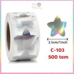 [HOTIS] 50 mẫu - Cuộn 500 tem dán sticker ngôi sao, trái tim, hình tròn lấp lánh dán trang trí hộp quà
