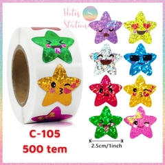 [HOTIS] 50 mẫu - Cuộn 500 tem dán sticker ngôi sao, trái tim, hình tròn lấp lánh dán trang trí hộp quà