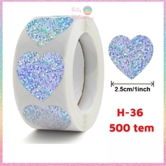 [HOTIS] 50 mẫu - Cuộn 500 tem dán sticker ngôi sao, trái tim, hình tròn lấp lánh dán trang trí hộp quà