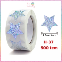 [HOTIS] 50 mẫu - Cuộn 500 tem dán sticker ngôi sao, trái tim, hình tròn lấp lánh dán trang trí hộp quà