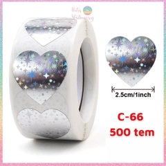 [HOTIS] 50 mẫu - Cuộn 500 tem dán sticker ngôi sao, trái tim, hình tròn lấp lánh dán trang trí hộp quà