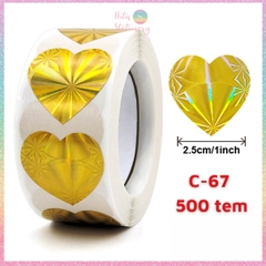 [HOTIS] 50 mẫu - Cuộn 500 tem dán sticker ngôi sao, trái tim, hình tròn lấp lánh dán trang trí hộp quà