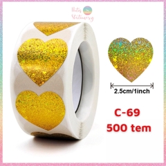 [HOTIS] 50 mẫu - Cuộn 500 tem dán sticker ngôi sao, trái tim, hình tròn lấp lánh dán trang trí hộp quà