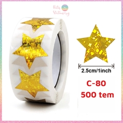 [HOTIS] 50 mẫu - Cuộn 500 tem dán sticker ngôi sao, trái tim, hình tròn lấp lánh dán trang trí hộp quà