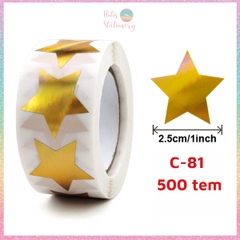 [HOTIS] 50 mẫu - Cuộn 500 tem dán sticker ngôi sao, trái tim, hình tròn lấp lánh dán trang trí hộp quà