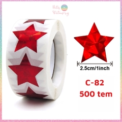 [HOTIS] 50 mẫu - Cuộn 500 tem dán sticker ngôi sao, trái tim, hình tròn lấp lánh dán trang trí hộp quà