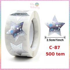 [HOTIS] 50 mẫu - Cuộn 500 tem dán sticker ngôi sao, trái tim, hình tròn lấp lánh dán trang trí hộp quà