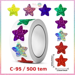 [HOTIS] 50 mẫu - Cuộn 500 tem dán sticker ngôi sao, trái tim, hình tròn lấp lánh dán trang trí hộp quà