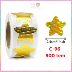 [HOTIS] 50 mẫu - Cuộn 500 tem dán sticker ngôi sao, trái tim, hình tròn lấp lánh dán trang trí hộp quà