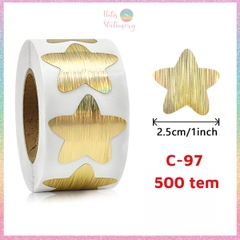 [HOTIS] 50 mẫu - Cuộn 500 tem dán sticker ngôi sao, trái tim, hình tròn lấp lánh dán trang trí hộp quà