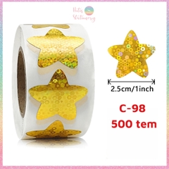 [HOTIS] 50 mẫu - Cuộn 500 tem dán sticker ngôi sao, trái tim, hình tròn lấp lánh dán trang trí hộp quà