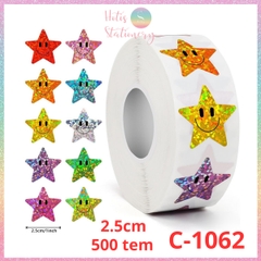 [HOTIS] 50 mẫu - Cuộn 500 tem dán sticker ngôi sao, trái tim, hình tròn lấp lánh dán trang trí hộp quà