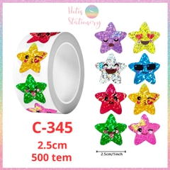 [HOTIS] 50 mẫu - Cuộn 500 tem dán sticker ngôi sao, trái tim, hình tròn lấp lánh dán trang trí hộp quà