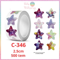 [HOTIS] 50 mẫu - Cuộn 500 tem dán sticker ngôi sao, trái tim, hình tròn lấp lánh dán trang trí hộp quà