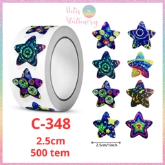 [HOTIS] 50 mẫu - Cuộn 500 tem dán sticker ngôi sao, trái tim, hình tròn lấp lánh dán trang trí hộp quà