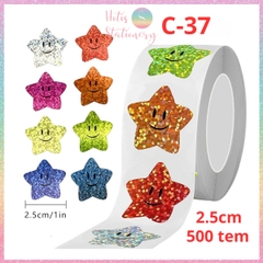 [HOTIS] 50 mẫu - Cuộn 500 tem dán sticker ngôi sao, trái tim, hình tròn lấp lánh dán trang trí hộp quà