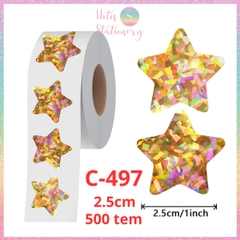 [HOTIS] 50 mẫu - Cuộn 500 tem dán sticker ngôi sao, trái tim, hình tròn lấp lánh dán trang trí hộp quà