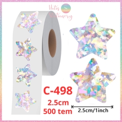 [HOTIS] 50 mẫu - Cuộn 500 tem dán sticker ngôi sao, trái tim, hình tròn lấp lánh dán trang trí hộp quà