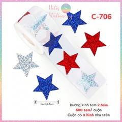 [HOTIS] 50 mẫu - Cuộn 500 tem dán sticker ngôi sao, trái tim, hình tròn lấp lánh dán trang trí hộp quà