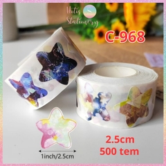 [HOTIS] 50 mẫu - Cuộn 500 tem dán sticker ngôi sao, trái tim, hình tròn lấp lánh dán trang trí hộp quà