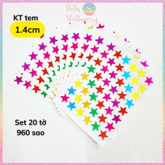 [HOTIS] Set 20 tờ Sticker ngôi sao nhiều màu sắc sticker khen thưởng học sinh tiểu học