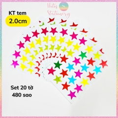 [HOTIS] Set 20 tờ Sticker ngôi sao nhiều màu sắc sticker khen thưởng học sinh tiểu học